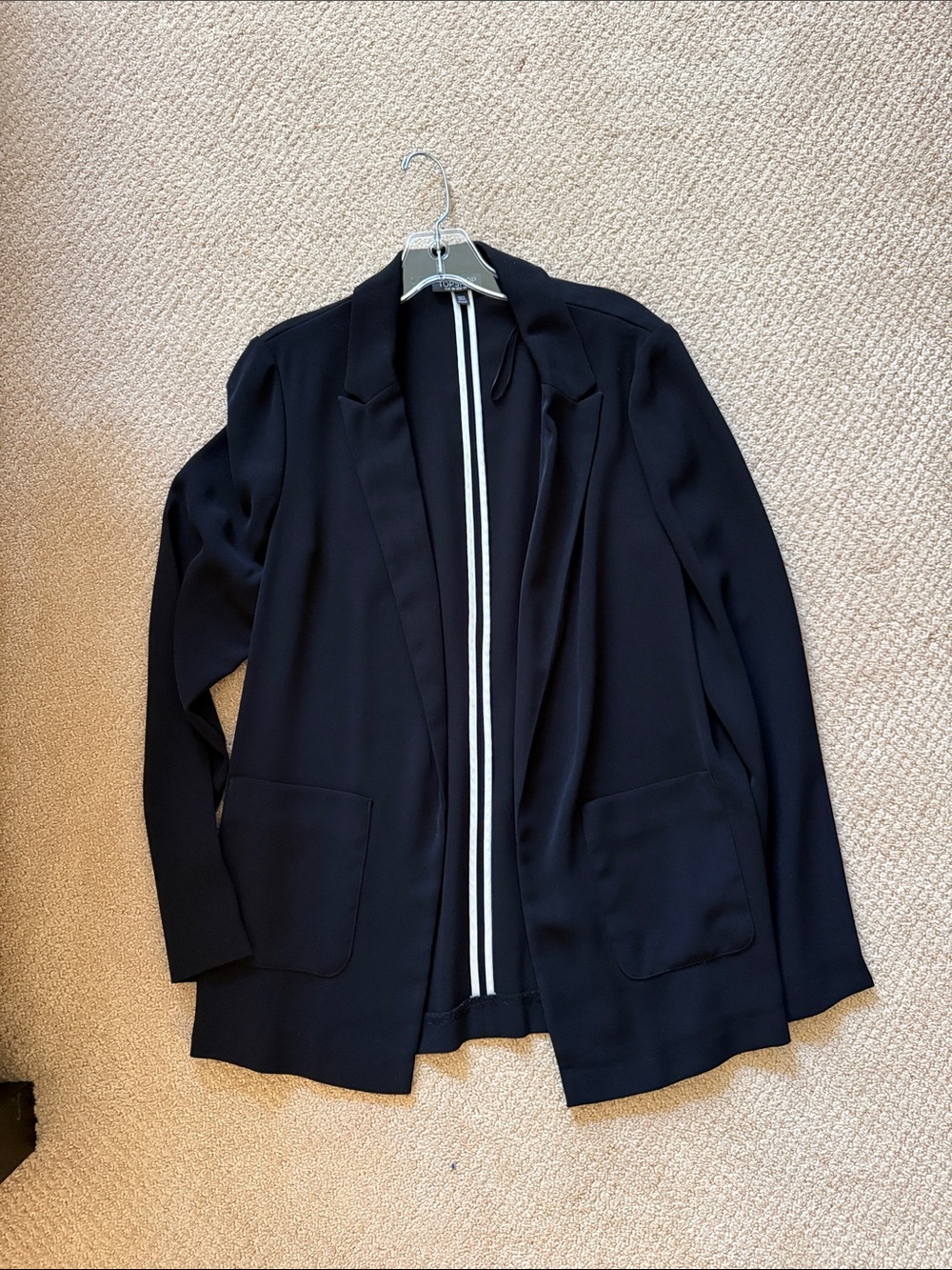 Topshop Black Open Blazer with Stripe Trim